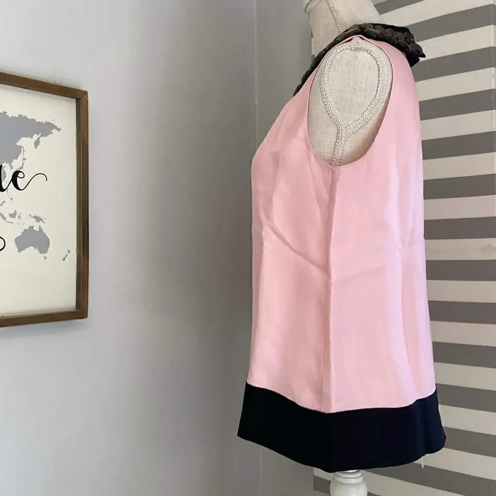 Kate Spade Pink & Black Jeweled Embellished Chic Peter Pan Collar Blouse Size 6